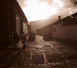 A street in Antigua, Guatemala in the late afternoon