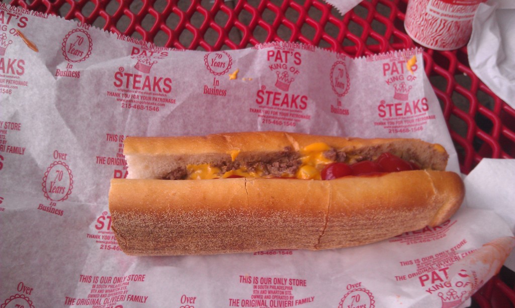 A cheesesteak at Pat's in South Philly