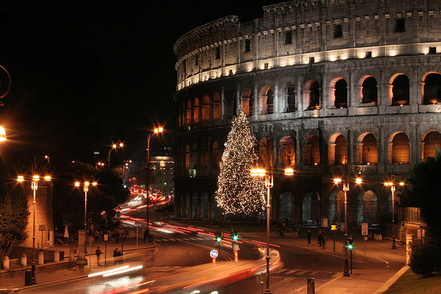 chistmas tree in front of the coloseum in Rome