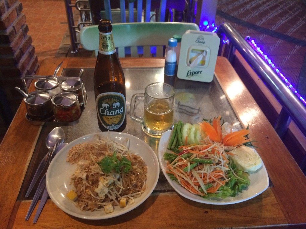 pad thai and som tam in Ao Nang, Thailand