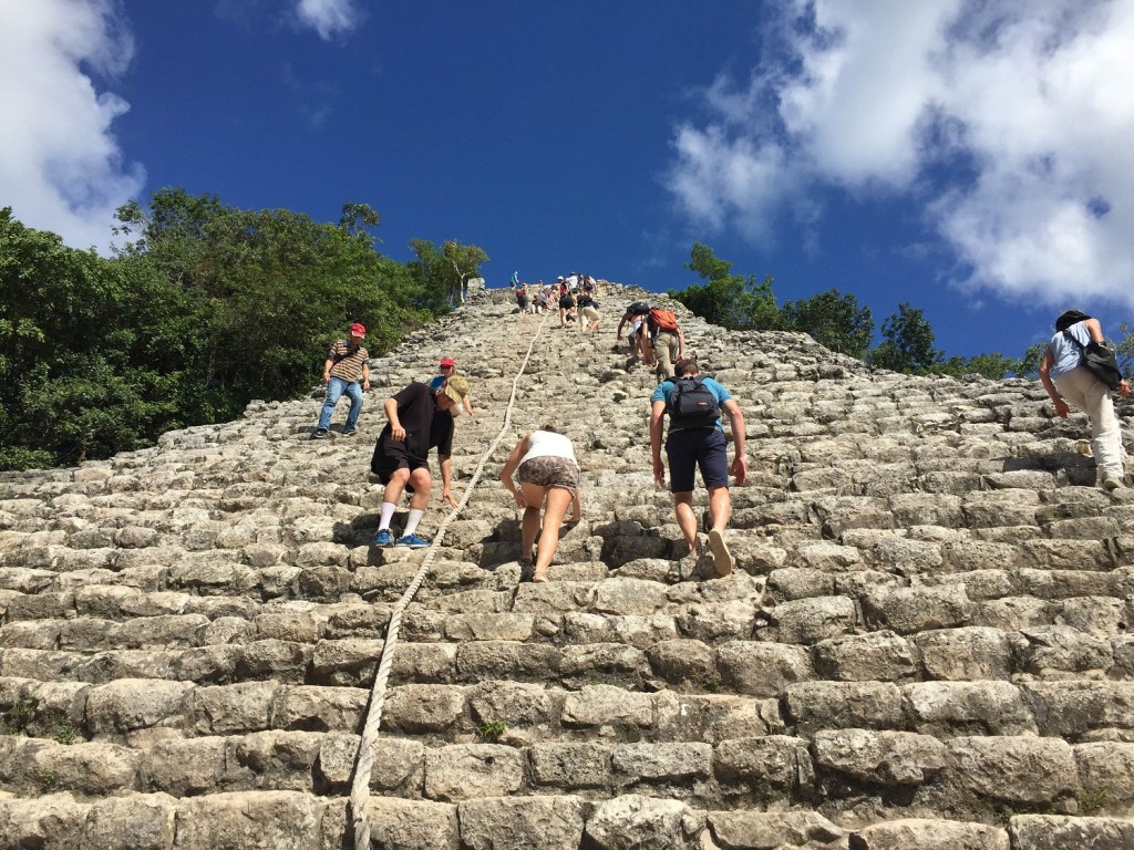 Climbing Coba on my motorcycle road trip in Mexico