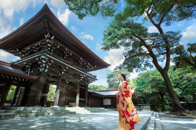 woman in front of Meiji Shrine